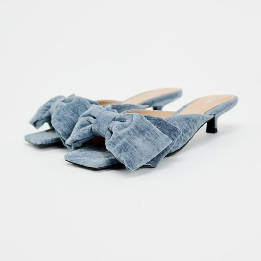 ZARA BOW TRIM VELVET MULES